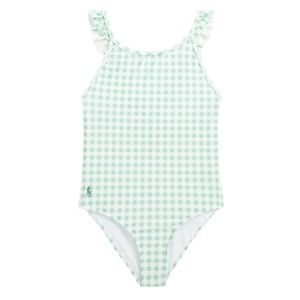 Ralph Lauren Toddler Girls Gingham Ruffle One Piece Swimsuit, Faded Mint Size 2T